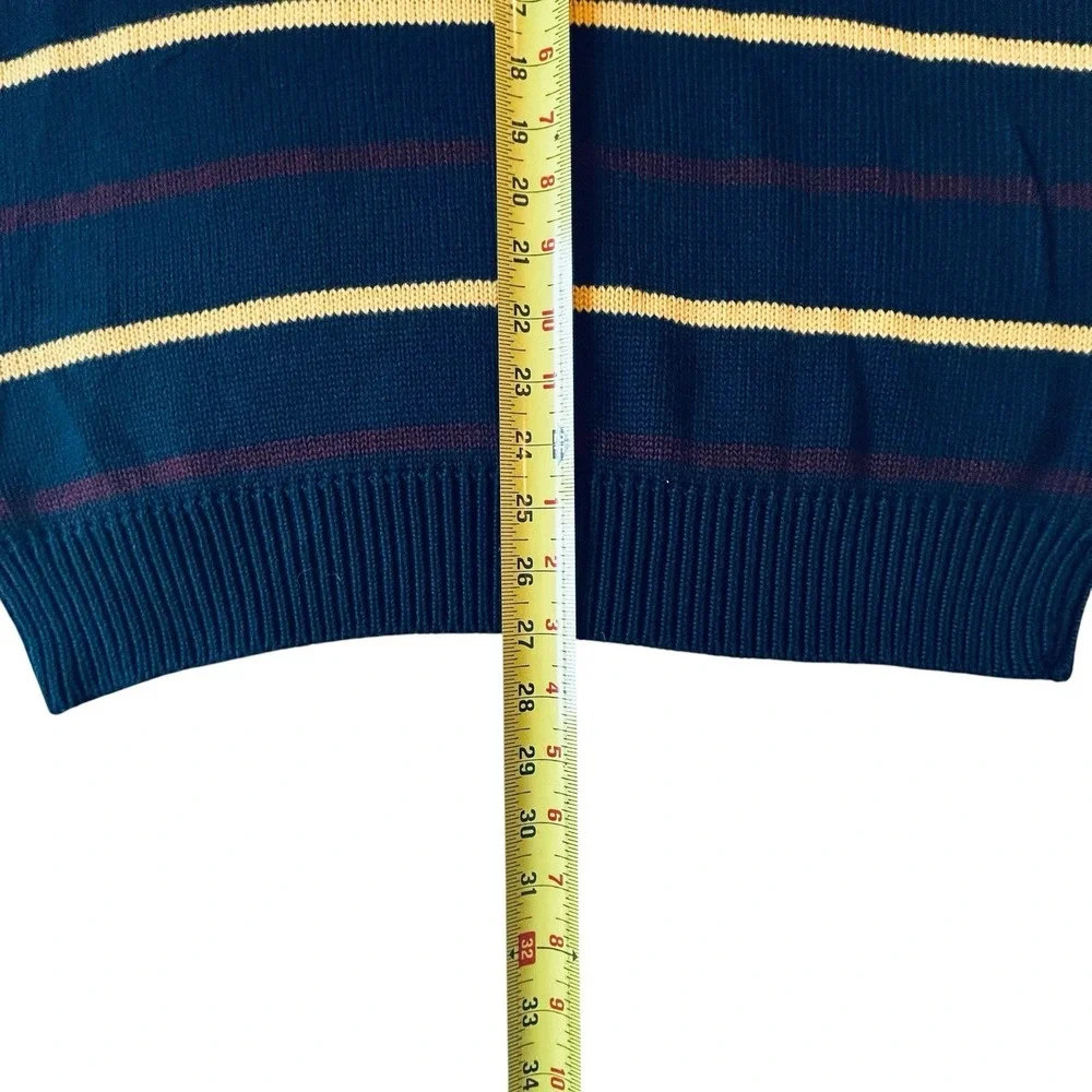 Polo Ralph Lauren Mens Medium Dark Teal Striped Mock Neck Cotton Sweater NWT